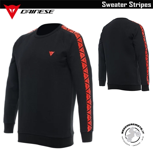 FELPA IN COTONE GIROCOLLO DAINESE SWEATER STRIPES BLACK FLUO RED