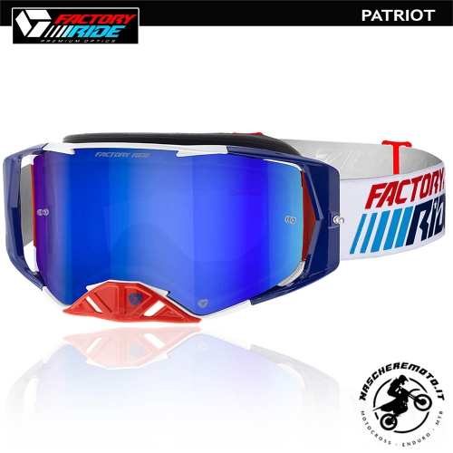 MOTOCROSS ENDURO FACTORY RIDE MX MCROSS ENDURO FACTORY RIDE MX MASK PATRIOT BLUE RED WHITE MIRROR LENS