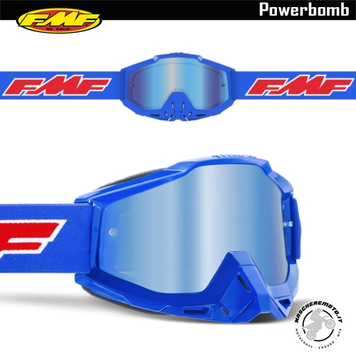 CROSS ENDURO FMF GOGGLE (By 100%) POWERBOMB BLUE BLUE MIRROR LENS