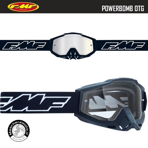 MASCHERA CROSS ENDURO FMF (By 100%) POWERBOMB OTG ROCKET NERO LENTE CHIARA