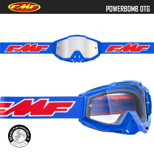 CROSS ENDURO FMF GOGGLE (By 100%) POWERBOMB OTG BLUE CLEAR LENS