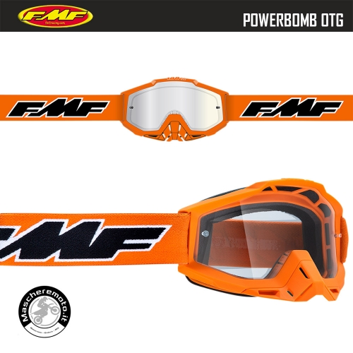 MASCHERA CROSS ENDURO FMF (By 100%) POWERBOMB OTG ARANCIO LENTE CHIARA