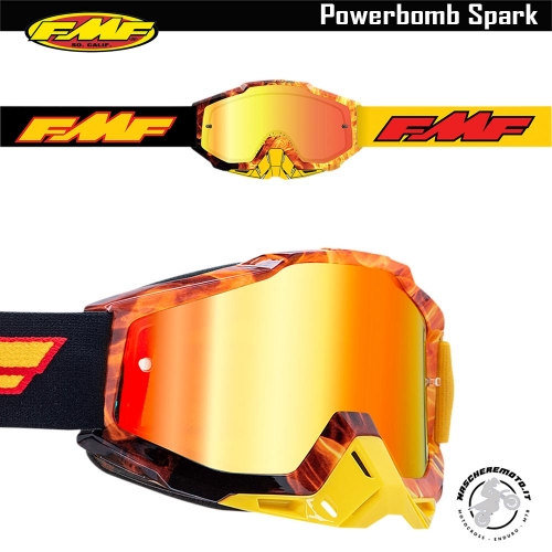 CROSS ENDURO FMF GOGGLE (By 100%) POWERBOMB SPARK RED MIRROR LENS