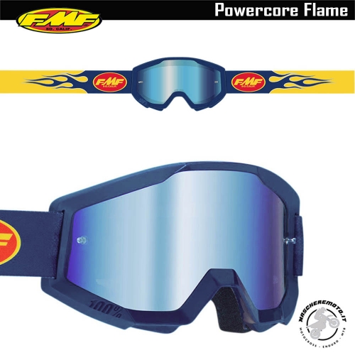 MASCHERA CROSS ENDURO FMF VISION BY 100% POWERCORE FLAME NAVY LENTE A SPECCHIO