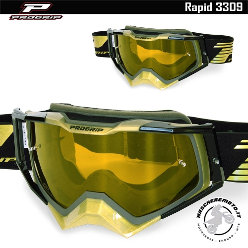 MASCHERA CROSS ENDURO PROGRIP RAPID 3309 GREY GOLD BLACK LENTE SPECCHIO GOLD