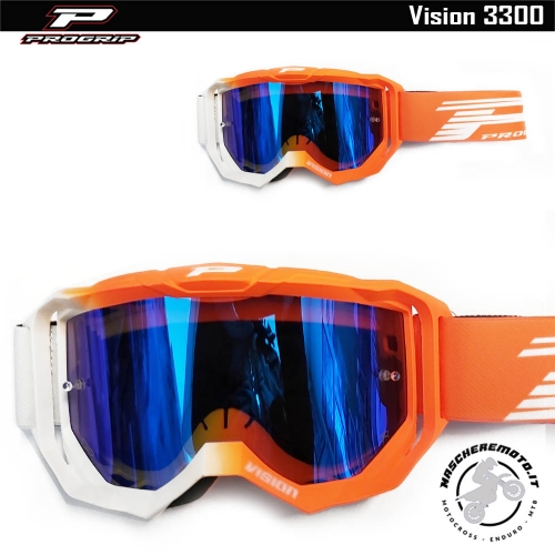 CROSS ENDURO GOGGLE PROGRIP VISION 3300 WHITE ORANGE BLUE MIRROR LENS