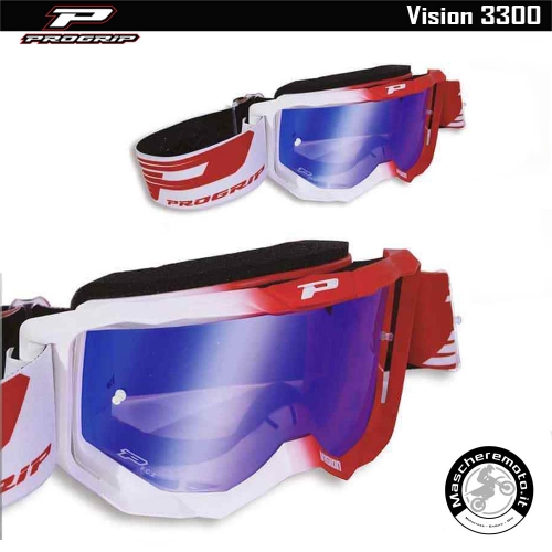 CROSS ENDURO GOGGLE PROGRIP VISION 3300 WHITE RED BLUE MIRROR LENS