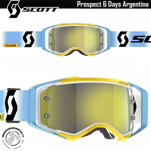 MASCHERA CROSS ENDURO SCOTT PROSPECT 6 DAYS ARGENTINA WHITE BLUE LENTE A SPECCHIO GOLD