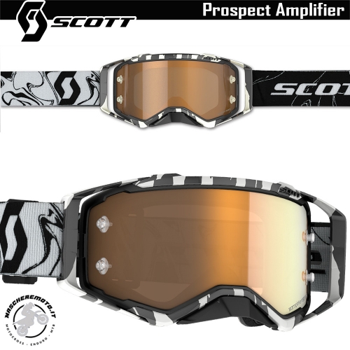 CROSS ENDURO GOGGLE SCOTT PROSPECT AMPLIFIER MARBLE BLACK WHITE GOLD MIRROR LENS