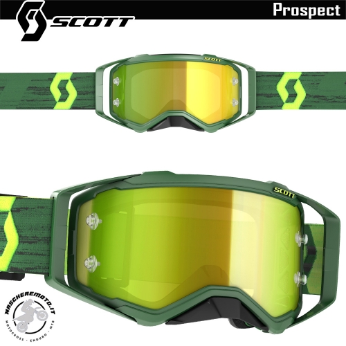 MASCHERA CROSS ENDURO SCOTT PROSPECT GREEN YELLOW LENTE A SPECCHIO GOLD