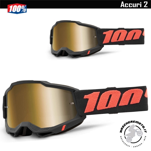 MASCHERA MOTOCROSS ENDURO 100% ACCURI 2 BOREGO NERO LENTE A SPECCHIO