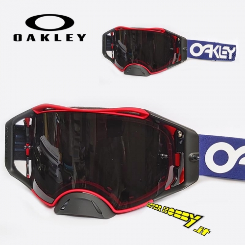 MOTOCROSS ENDURO GOGGLE OAKLEY AIRBRAKE MX BLUE FLAG RED LIMITED EDITION DARK SMOKE LENS