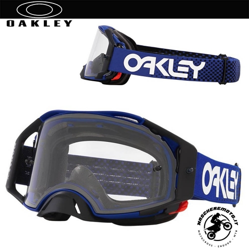 MASCHERA MOTOCROSS ENDURO OAKLEY AIRBRAKE MX MOTO BLUE LENTE CHIARA