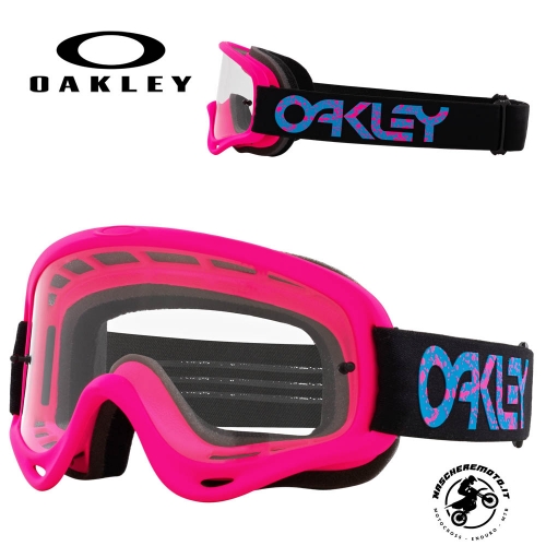 MASCHERA MOTOCROSS ENDURO OAKLEY O-FRAME MX PINK SPLATTER LENTE CHIARA