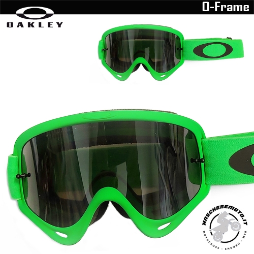 MASCHERA MOTOCROSS ENDURO OAKLEY O-FRAME VERDE LENTE DARK GREY