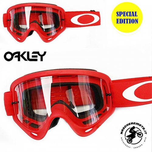 MASCHERA MOTOCROSS ENDURO OAKLEY O-FRAME ROSSO LENTE CHIARA